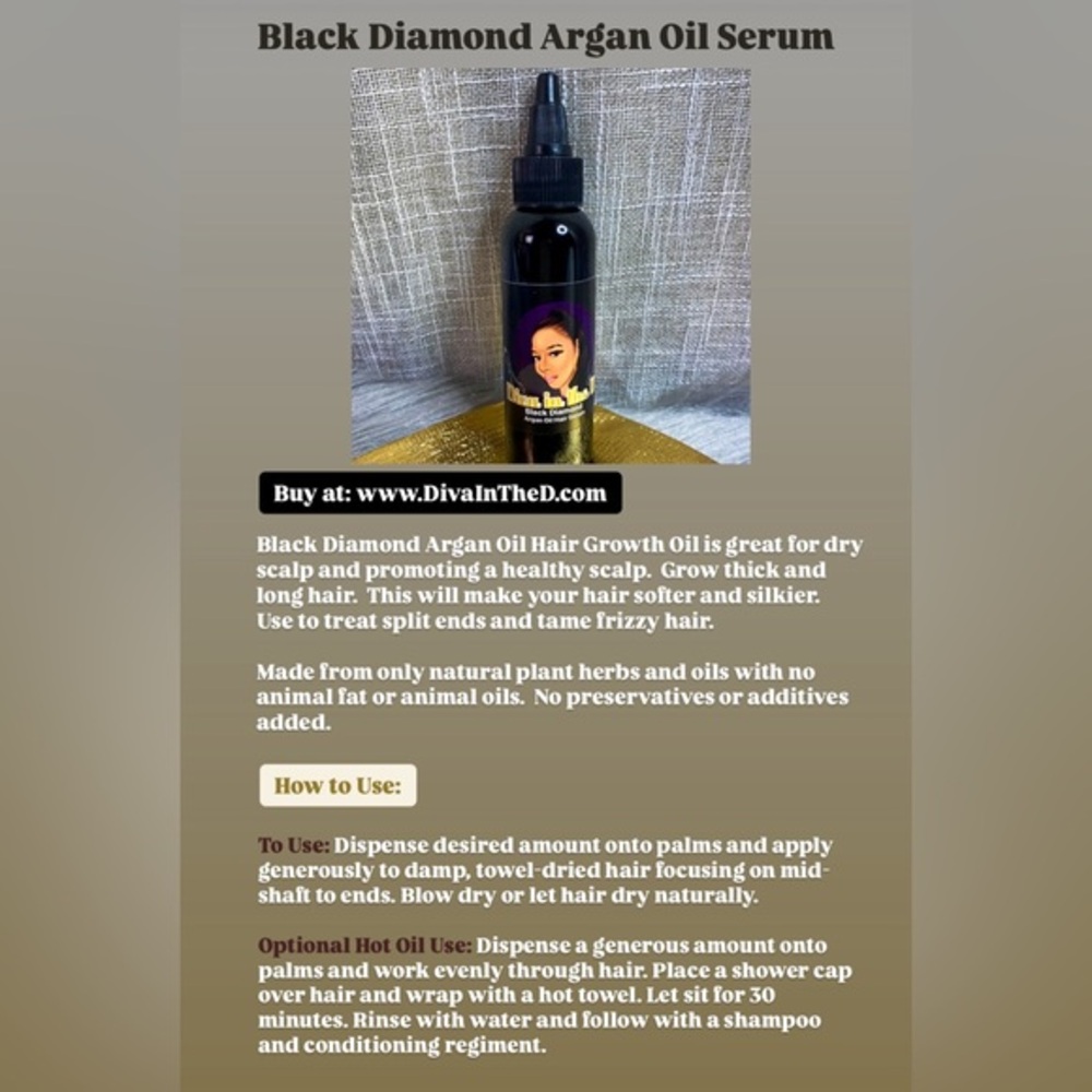 4oz bottle Hair Oil Diva In The D Black Diamond Hair oil